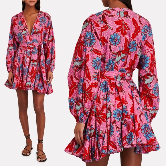 RHODE Dresses & Skirts - Tuckernuck RHODE Emma Fluted Floral-Print Cotton-Poplin Mini Dress Large